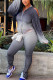 Grey Fashion Casual Gradual Change Print Hollowed Out Hooded Collar Long Sleeve Two Pieces