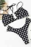 Black Fashion Sexy Dot Print Backless Strap Design Swimwears