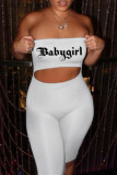 White Fashion Sexy Letter Print Hollowed Out Backless Strapless Skinny Romper