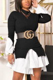 Orange Elegant Solid Patchwork O Neck Pencil Skirt Dresses