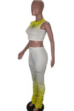 Yellow Fashion Casual adult Ma'am Burn-out Gradient Two Piece Suits Harlan pants Sleeveless Two Pieces