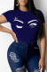 Tibetan Blue Casual Print Patchwork O Neck Tops