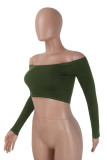 Army Green Sexy Casual Solid Backless Strapless Tops