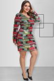 As Show Polyester Sexy V Neck Plaid Zippered Sequin Stitching Plus Size Dresses