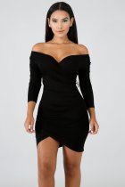 Black Fashion Sexy Long Sleeves V Neck Pencil Dress skirt Club Dresses
