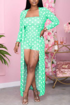 Green Polyester Fashion Sexy adult Ma'am Dot Two Piece Suits Straight Long Sleeve Two Pieces