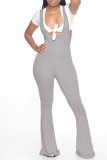 Grey Sexy Casual Solid Backless U Neck Regular Jumpsuits (No T-shirt)