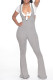 Grey Sexy Casual Solid Backless U Neck Regular Jumpsuits (No T-shirt)