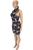 purple Fashion Sexy adult Ma'am Patchwork Camouflage Two Piece Suits pencil Sleeveless Two Pieces
