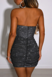 Silver Sexy Sequins Off the Shoulder Pencil Skirt Dresses