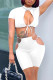 White Fashion Sexy Solid Hollowed Out Strap Design Half A Turtleneck Short Sleeve Two Pieces