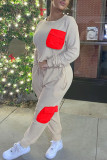 Apricot Street Solid Patchwork O Neck Long Sleeve Two Pieces
