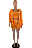 Orange Casual Solid Zippered Straight Long Sleeve Two Pieces