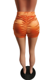 Orange Sexy Solid Fold Skinny Mid Waist Pencil Solid Color Bottoms