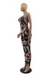 Multi-color Fashion Sexy Print Backless Spaghetti Strap Sleeveless Two Pieces