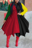 Blue Red Fashion Casual Patchwork Cardigan Turndown Collar Outerwear