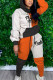 Orange Street Print Patchwork Long Sleeve Two Pieces