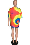 Multicolor Casual Print Tie-dye O Neck Pencil Skirt Dresses