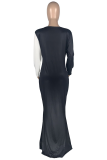 Wine Red Casual Print Patchwork O Neck Sheath Dresses