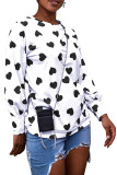 Black Polyester O Neck Long Sleeve Patchwork Print Tees & T-shirts
