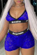 Blue Fashion Sexy Patchwork Hollowed Out See-through Backless Spaghetti Strap Sleeveless Two Pieces