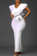 White Party Solid Split Joint V Neck Evening Dress Dresses