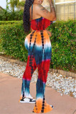 Tangerine Red Fashion Sexy Tie-dye Printed Sling Jumpsuit