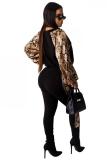 Black Polyester adult Casual Fashion Camouflage Print Two Piece Suits Leopard Ribbon pencil Long Sleeve T