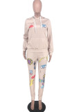 Silver Fashion Casual Adult Print Split Joint Hooded Collar Long Sleeve Regular Sleeve Regular Two Pieces