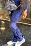 Blue Casual Solid Patchwork Zipper Collar Long Sleeve Two Pieces