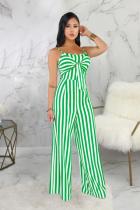 Green Fashion Sexy Print Patchwork zipper Striped Polyester Sleeveless Slip Jumpsuits