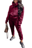 Wine Red Fashion Casual Adult Polyester Solid Split Joint Hooded Collar Long Sleeve Regular Sleeve Regular Two Pieces