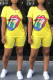 Yellow Fashion Casual Lips Printed Basic O Neck Short Sleeve Two Pieces