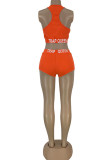 Orange Polyester Fashion Active adult Ma'am O Neck Print Two Piece Suits Stitching Plus Size