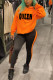 Orange Fashion Casual Letter Print Patchwork Hooded Collar Long Sleeve Two Pieces