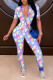 Colour Sexy Print Without Belt O Neck Regular Jumpsuits