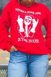 Red Casual Print O Neck Tops