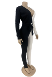 Black Sexy Solid Patchwork V Neck Skinny Jumpsuits
