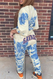 Baby Blue Casual Print Patchwork Tie-dye O Neck Half Sleeve Two Pieces