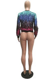 Multi-color O Neck Patchwork Sequin Polyester Patchwork Long Sleeve Sweats & Hoodies