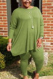 Green Sportswear Polyester Striped O Neck Plus Size