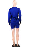 Blue venetian Fashion Casual adult Ma'am Print Two Piece Suits pencil Long Sleeve Two Pieces