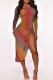 Multicolor Fashion Sexy Print Slit O Neck Long Sleeve Dresses