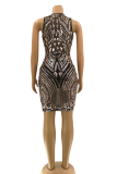 Green Sexy Print Patchwork V Neck Pencil Skirt Dresses