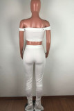 White Acrylic Fashion Celebrities Solid Draped Two Piece Suits pencil Sleeveless Two Pieces