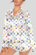 White Casual Living Print Basic Turndown Collar Long Sleeve Two Pieces