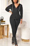 Dark Gray Casual Solid O Neck Long Sleeve Two Pieces