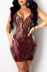 Wine Red Fashion Sexy Patchwork Sequins Backless V Neck Sling Dress