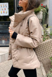 Apricot British Style Solid With Belt Mandarin Collar Outerwear