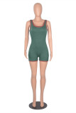 Green Casual Sportswear Solid Basic O Neck Skinny Romper